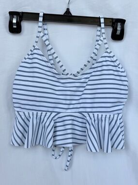 COCOSHIP White Striped Peplum Bikini Top